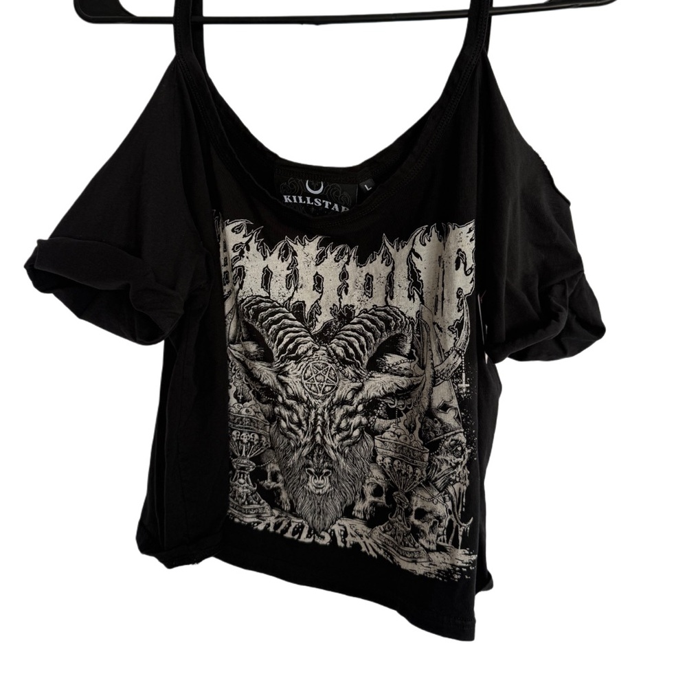 Killstar Unholy Cold Shoulder Graphic Crop Top - Picture 2 of 3